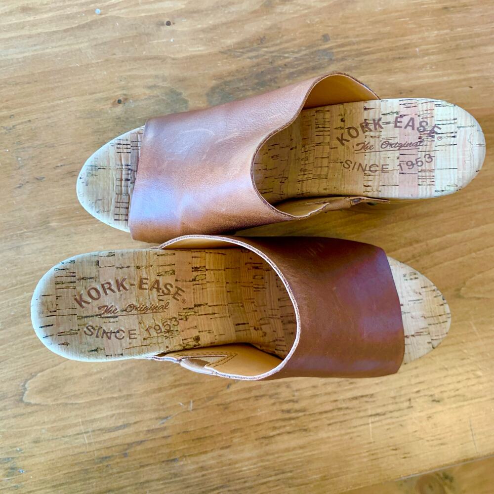 Kork-Ease Womens Clog Sz 6M Camel Danika Wood Stud Mule Peep Open Toe Sandals - Picture 8 of 16